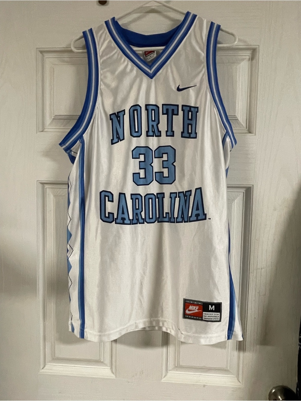 Nike White & Carolina Blue North Carolina #33 Basketball Jersey